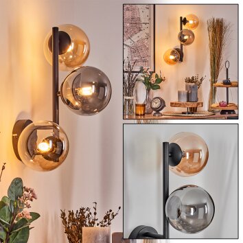 Chehalis globe light, wall light Amber, Smoke-coloured, 3-light sources