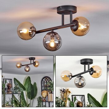 Chehalis ceiling light, globe light Amber, Smoke-coloured, 3-light sources