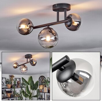 Chehalis ceiling light, globe light clear, Smoke-coloured, 3-light sources