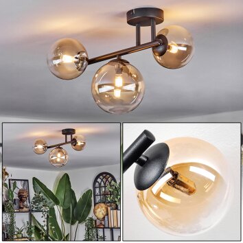 Chehalis ceiling light, globe light Amber, clear, 3-light sources