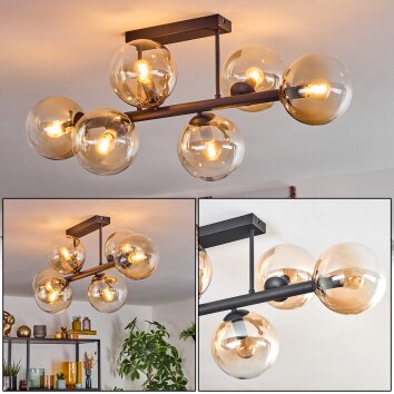 Gastor ceiling light, globe light Amber, clear, 6-light sources