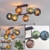 Koyoto ceiling light, globe light blue, green, coppery, 6-light sources