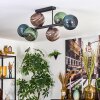 Koyoto ceiling light, globe light blue, green, coppery, 6-light sources