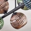 Koyoto ceiling light, globe light blue, green, coppery, 6-light sources