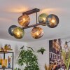 Koyoto ceiling light, globe light blue, green, coppery, 6-light sources