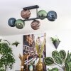 Koyoto ceiling light, globe light blue, green, coppery, 6-light sources