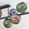 Gastor ceiling light, globe light blue, green, coppery, 10-light sources