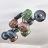 Gastor ceiling light, globe light blue, green, coppery, 10-light sources
