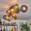 Gastor ceiling light, globe light blue, green, coppery, 10-light sources
