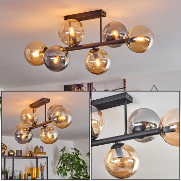 Gastor ceiling light, globe light Amber, Smoke-coloured, 6-light sources