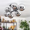 Gastor ceiling light, globe light chrome, Smoke-coloured, 8-light sources