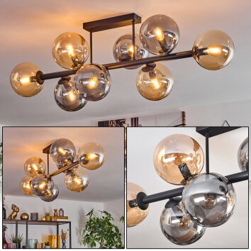 Gastor ceiling light, globe light Amber, Smoke-coloured, 8-light sources