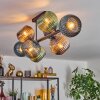 Koyoto ceiling light, globe light blue, green, coppery, 8-light sources