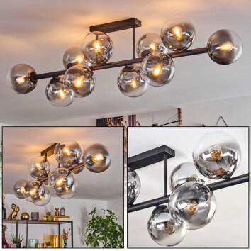 Chehalis ceiling light, globe light clear, Smoke-coloured, 10-light sources
