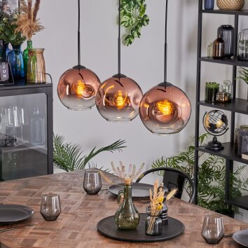 Ripoll hanging light, globe light, pendant light clear, coppery, 3-light sources