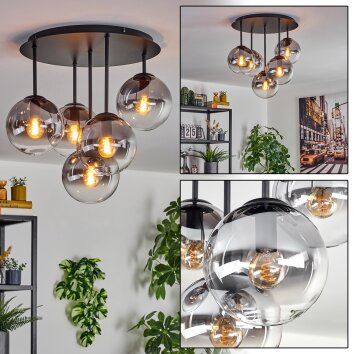 Gastor ceiling light, globe light 45 cm clear, Smoke-coloured, 5-light sources