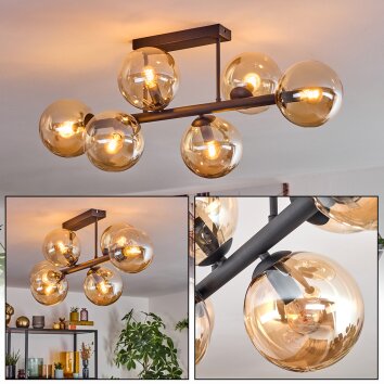 Gastor ceiling light, globe light Amber, 6-light sources