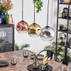 Ripoll hanging light, globe light, pendant light gold, clear, coppery, Smoke-coloured, 3-light sources
