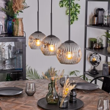 Ripoll hanging light, globe light, pendant light clear, Smoke-coloured, 3-light sources