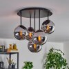 Gastor ceiling light, globe light 45 cm chrome, Smoke-coloured, 5-light sources