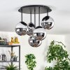 Gastor ceiling light, globe light 45 cm chrome, Smoke-coloured, 5-light sources