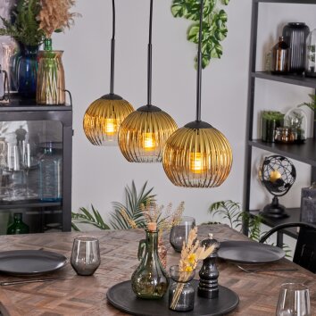 Koyoto hanging light, globe light, pendant light gold, clear, 3-light sources