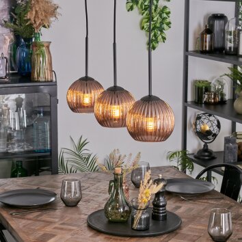 Koyoto hanging light, globe light, pendant light coppery, 3-light sources