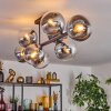 Gastor ceiling light, globe light chrome, clear, Smoke-coloured, 8-light sources