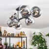 Gastor ceiling light, globe light chrome, clear, Smoke-coloured, 8-light sources