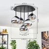 Gastor ceiling light, globe light 45 cm chrome, clear, Smoke-coloured, 5-light sources
