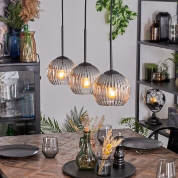 Koyoto hanging light, globe light, pendant light clear, Smoke-coloured, 3-light sources