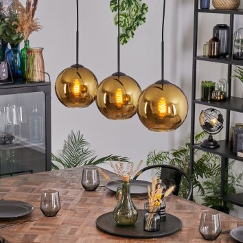 Koyoto hanging light, globe light, pendant light gold, 3-light sources