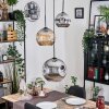 Ripoll hanging light, globe light, pendant light, Cluster pendant lamp Amber, chrome, Smoke-coloured, 3-light sources
