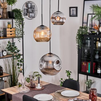 Ripoll hanging light, globe light, pendant light, Cluster pendant lamp Amber, chrome, Smoke-coloured, 3-light sources