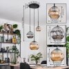 Ripoll hanging light, globe light, pendant light, Cluster pendant lamp Amber, chrome, Smoke-coloured, 3-light sources
