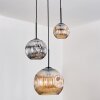 Ripoll hanging light, globe light, pendant light, Cluster pendant lamp Amber, chrome, Smoke-coloured, 3-light sources