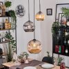 Ripoll hanging light, globe light, pendant light, Cluster pendant lamp Amber, chrome, Smoke-coloured, 3-light sources