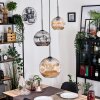 Ripoll hanging light, globe light, pendant light, Cluster pendant lamp Amber, chrome, Smoke-coloured, 3-light sources