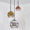 Ripoll hanging light, globe light, pendant light, Cluster pendant lamp chrome, gold, clear, coppery, Smoke-coloured, 3-light sources
