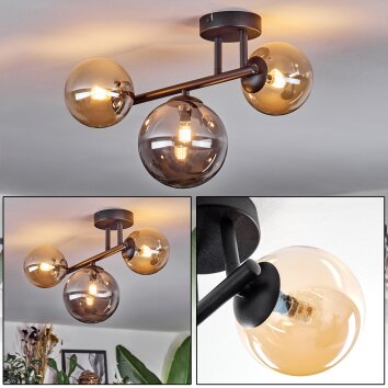 Chehalis ceiling light, globe light Amber, Smoke-coloured, 3-light sources