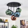 Ripoll ceiling light, globe light blue, green, coppery, 5-light sources