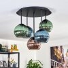 Koyoto ceiling light, globe light 45 cm blue, green, coppery, 5-light sources