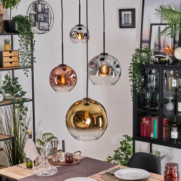 Ripoll hanging light, globe light, Cluster pendant lamp chrome, gold, clear, coppery, Smoke-coloured, 4-light sources