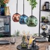 Ripoll hanging light, globe light, pendant light blue, green, coppery, 3-light sources