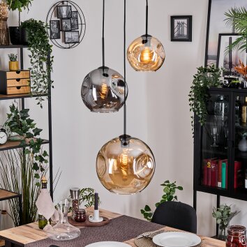 Ripoll hanging light, globe light, Cluster pendant lamp Amber, Smoke-coloured, 3-light sources