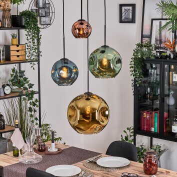 Ripoll hanging light, globe light, Cluster pendant lamp blue, gold, green, coppery, 4-light sources