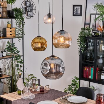 Ripoll hanging light, globe light, Cluster pendant lamp Amber, gold, clear, Smoke-coloured, 4-light sources