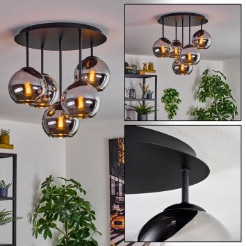 Koyoto ceiling light, globe light 45 cm chrome, Smoke-coloured, 5-light sources