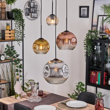 Ripoll hanging light, globe light, Cluster pendant lamp Amber, chrome, gold, clear, coppery, Smoke-coloured, 4-light sources