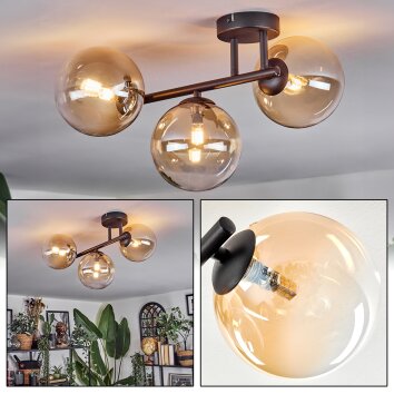 Chehalis ceiling light, globe light Amber, clear, 3-light sources